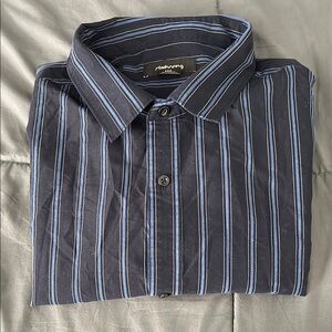 Claiborne Navy Striped Short Sleeve Button Down Shirt Size XXL
